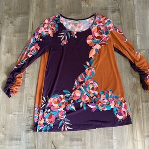 Graver Susan Graver Liquid Knit Blouse Small Tunic‎ Purple Orange Floral Ruching
